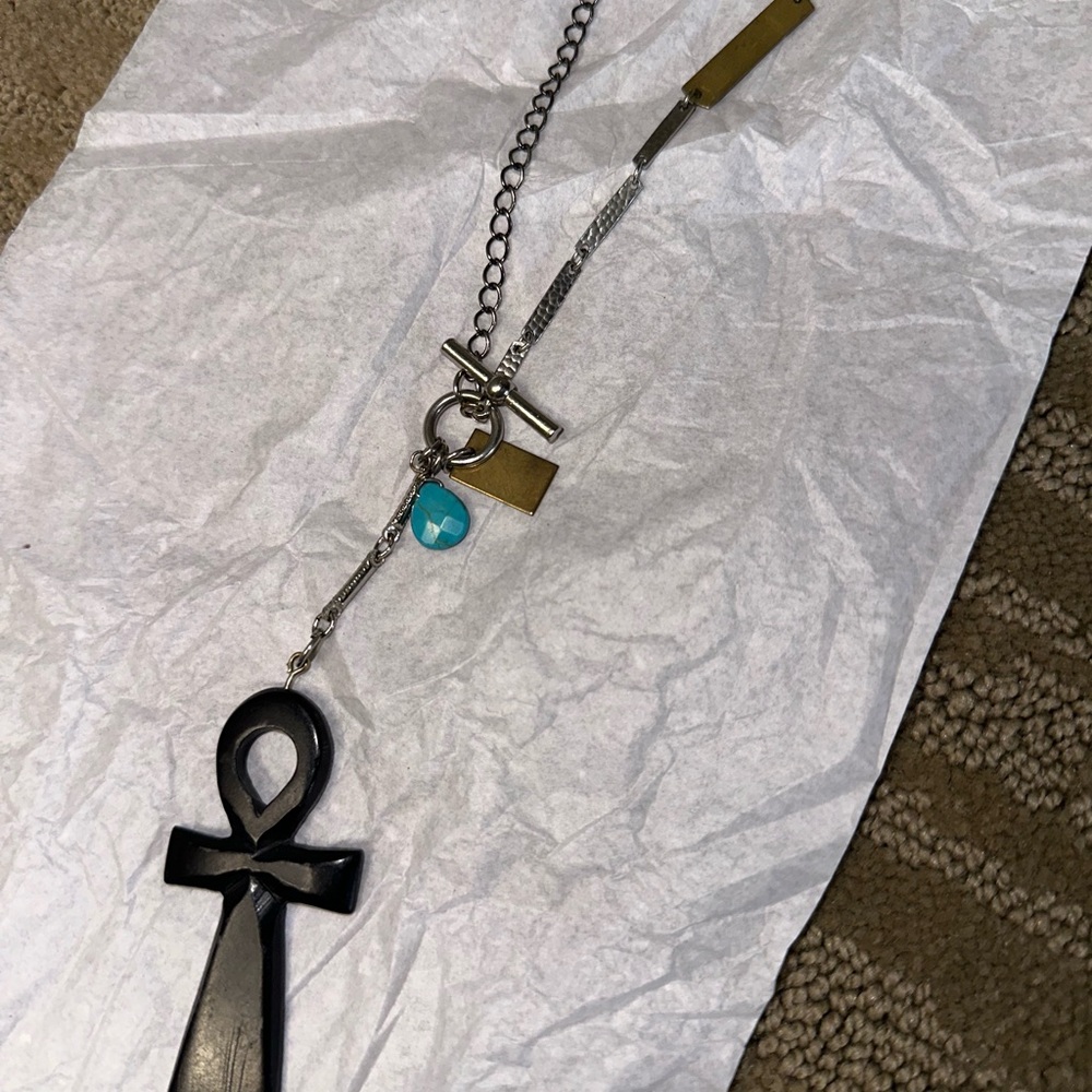 FP Mixed Metal Pendant Necklace with Turquoise Accent - Picture 3 of 7